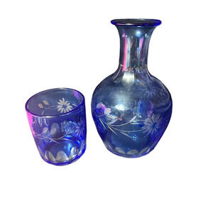Antique Cut To Clear Cobalt Cobalt Blue Water Decanter Set
